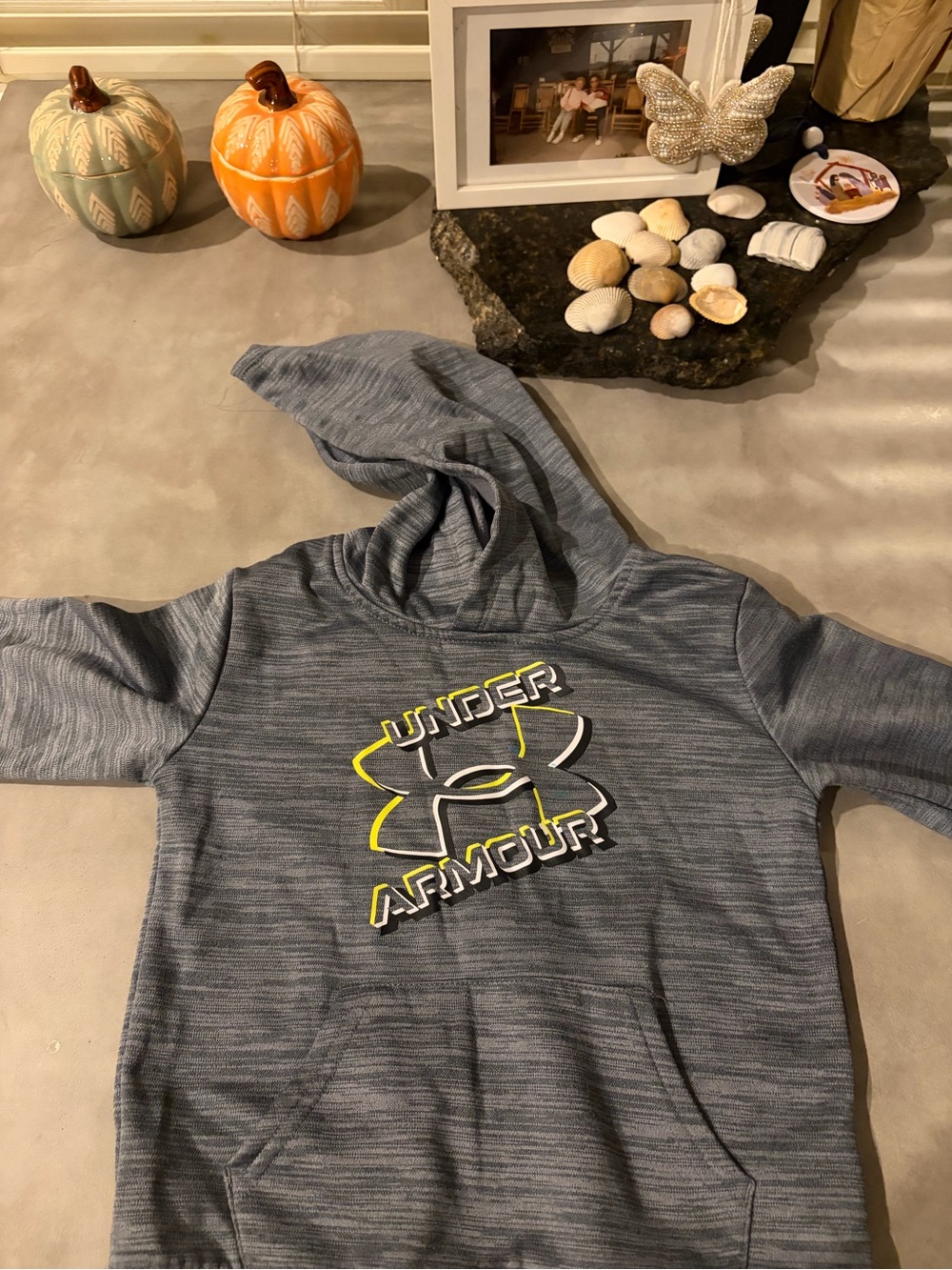 Under Armour Boys' Heather Blue Hoodie with Yellow Logo Accent